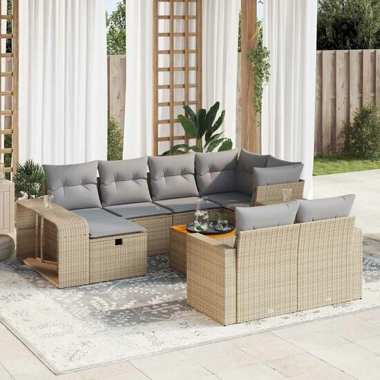 11-delige Loungeset Unic met kussens poly rattan beige