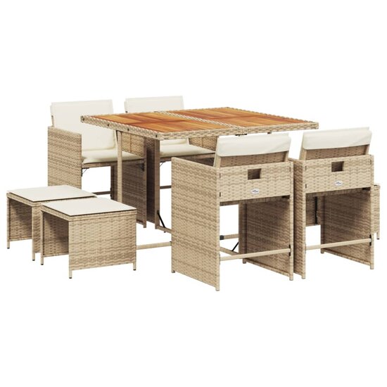 9-delige Tuinset Mischa met kussens poly rattan beige