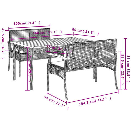 3-delige Tuinset Bergsma met kussens poly rattan zwart