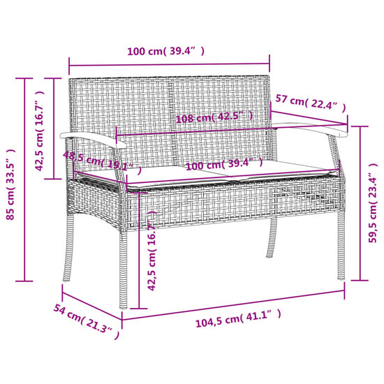 3-delige Tuinset Bergsma met kussens poly rattan zwart