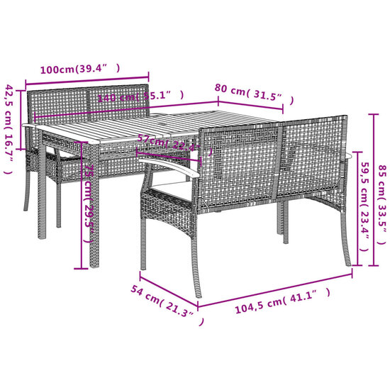 3-delige Tuinset Bergsma met kussens poly rattan grijs