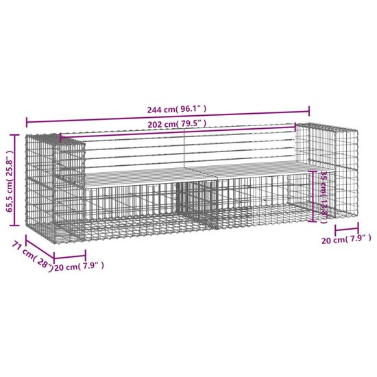 Tuinbank schanskorfontwerp 244x71x65,5 cm massief grenenhout