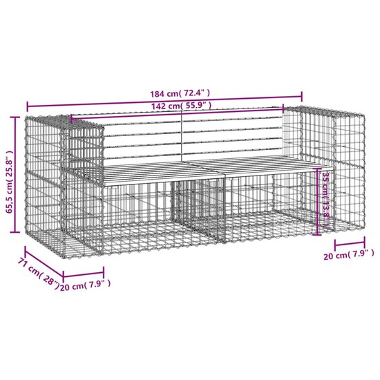 Tuinbank schanskorfontwerp 184x71x65,5 cm massief grenenhout