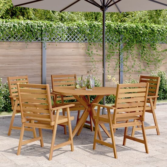 6-delige Tuinset Design massief acaciahout - ronde tafel met 5 stoelen