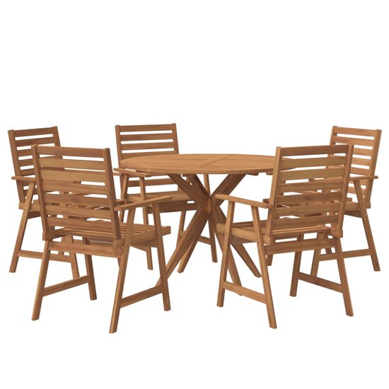 6-delige Tuinset Design massief acaciahout - ronde tafel met 5 stoelen