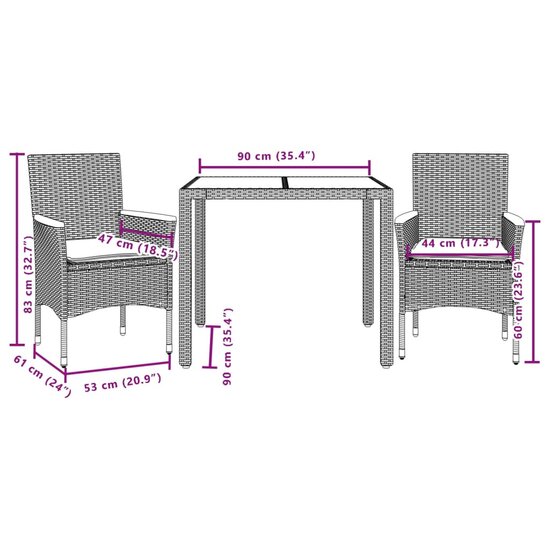 3-delige Tuinset Naomi met kussens poly rattan en acaciahout grijs