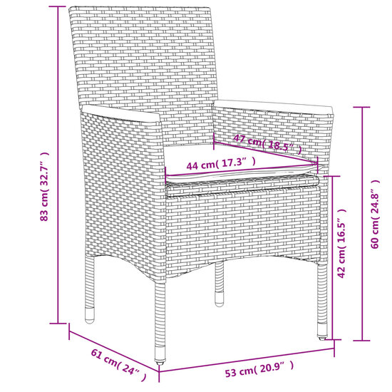 3-delige Tuinset Naomi met kussens poly rattan en acaciahout grijs