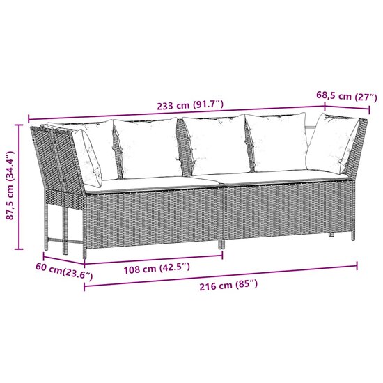 Tuinbank Soleil met kussens poly rattan beige