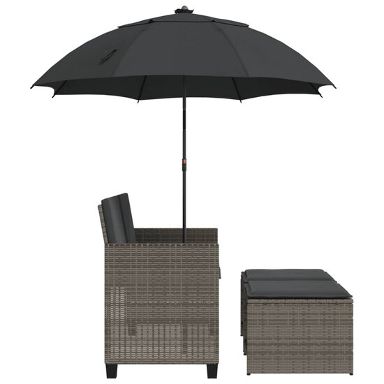 Tuinbank Tango 2-zits met parasol en voetenbanken poly rattan grijs