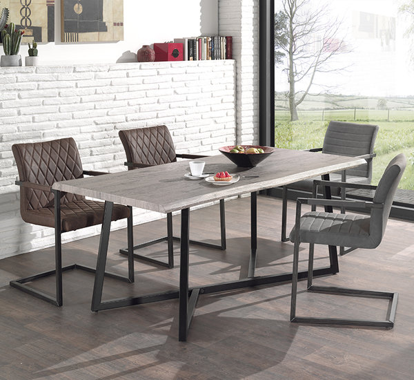 Meubelen-Online - Eettafel Hanson grijs eiken boomstam look sfeer