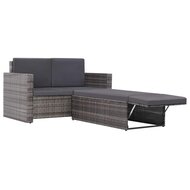 Meubelen-Online - Loungeset Lilian 2 delig met kussens poly rattan grijs