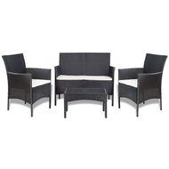 Meubelen-Online - Loungeset Francien met kussens poly rattan zwart