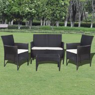 Meubelen-Online - Loungeset Francien met kussens poly rattan zwart