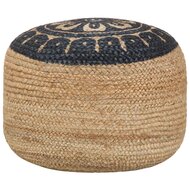 Meubelen-Online - Poef Fez handgemaakt 45x30 cm jute blauw met naturel