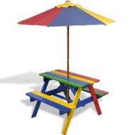 Meubelen-Online - Kinderpicknicktafel met banken en parasol hout meerkleurig