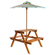 Meubelen-Online - Kinderpicknicktafel met parasol 79x90x60 cm massief acaciahout