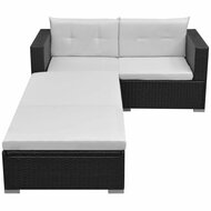 Meubelen-Online - Loungeset Carlo met kussens poly rattan zwart