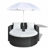 Meubelen-Online - Loungebed Marbella set poly rattan met parasol zwart