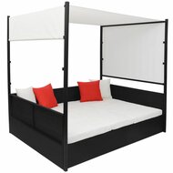 Meubelen-Online - Ligbed met luifel 190x130 cm poly rattan zwart