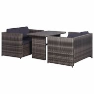 Meubelen-Online - Loungeset Dining met kussens poly rattan grijs