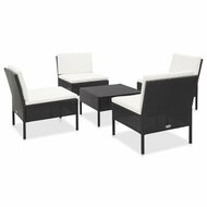 Meubelen-Online - 5-delige Loungeset met kussens poly rattan zwart