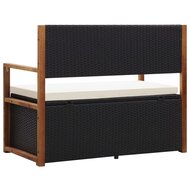 Meubelen-Online - Opbergbank 110 cm poly rattan en acaciahout zwart