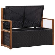 Meubelen-Online - Opbergbank 110 cm poly rattan en acaciahout zwart