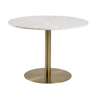 Meubelen-Online - Eettafel Ming rond 105cm wit marmer met brass voet