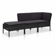 Meubelen-Online - 3-dl Loungeset Chaise longue kussens poly rattan zwart