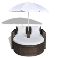 Meubelen-Online - Tuinbed Ibiza met parasol poly rattan bruin ligbed