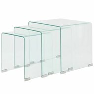 Meubelen-Online - Bijzettafel Nestor set 3-dlg transparant gehard glas