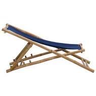 Ligstoel Beach bamboe en canvas marineblauw