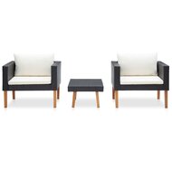 3-delige Loungeset Dick met kussens poly rattan zwart