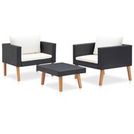 3-delige Loungeset Dick met kussens poly rattan zwart