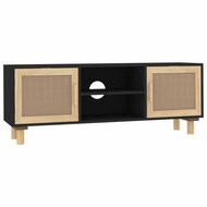 Tv-meubel Manu 105x30x40 cm massief grenenhout en rattan zwart