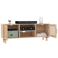 Tv-meubel Manu 105x30x40 cm massief grenenhout en rattan bruin