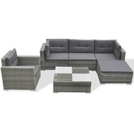 Loungeset Wendy met kussens poly rattan grijs 6-delig