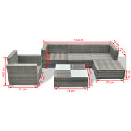 Loungeset Wendy met kussens poly rattan grijs 6-delig