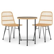 Tuinset Hansa poly rattan blank tafel met 2 stoelen