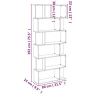 Boekenkast Roomdivider 80X24X192 Cm Bewerkt Hout Grijs