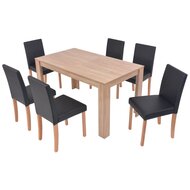 Eethoek Annet tafel met 6 Stoelen zwart Kunstleer En Eikenhout