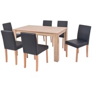 Eethoek Annet tafel met 6 Stoelen zwart Kunstleer En Eikenhout