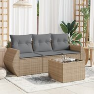 Loungeset Damian Met grijze Kussens Poly Rattan Beige