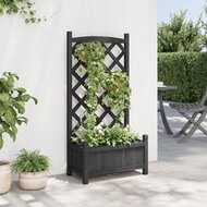 Plantenbak Met Latwerk Massief Vurenhout Zwart 55 x 29,5 x 110 cm