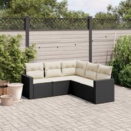 Loungeset Dino Met Kussens Poly Rattan Zwart en cr&egrave;me kussens