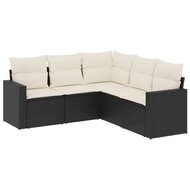 Loungeset Dino Met Kussens Poly Rattan Zwart en cr&egrave;me kussens