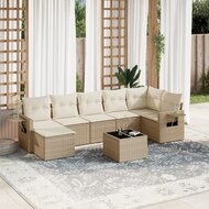 Loungeset Harald 8-delig poly rattan beige met kussens creme