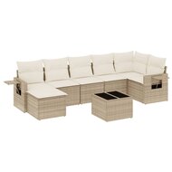 Loungeset Harald 8-delig poly rattan beige met kussens creme