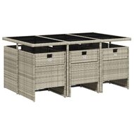 Tuinset Venus 6 stoelen Met Kussens Poly Rattan Grijs Glas