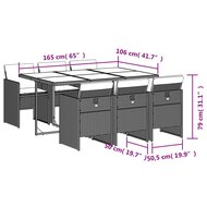 Tuinset Venus 6 stoelen Met Kussens Poly Rattan Grijs Glas